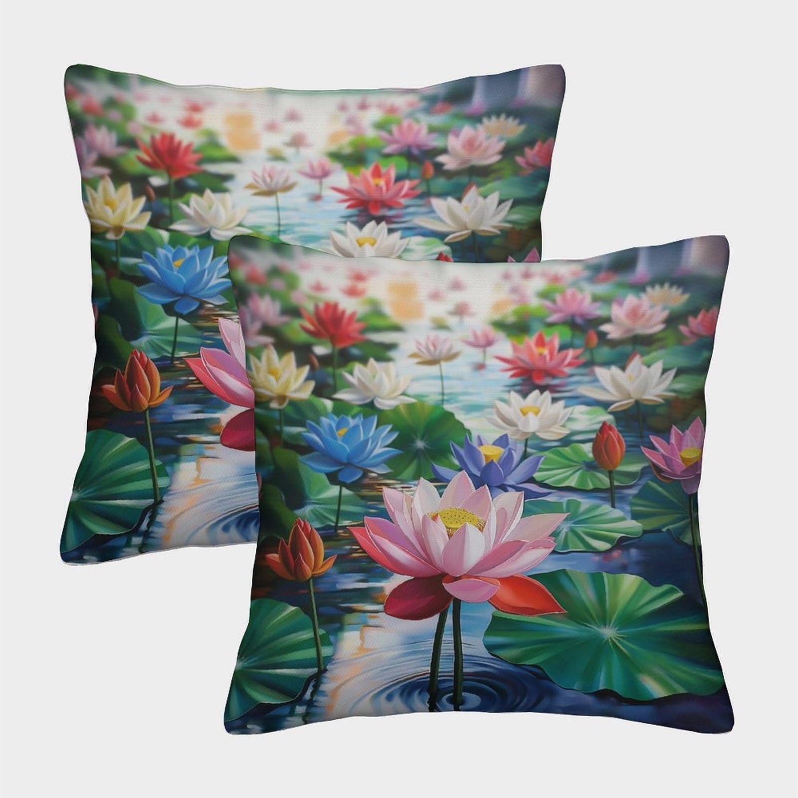 kaiyun 2 Pack 40x40cm Pillow Cases,Lotus Decorative 3D Printed Indoor Pond Cushion Cover,sofa Bed Decorative Cushions
