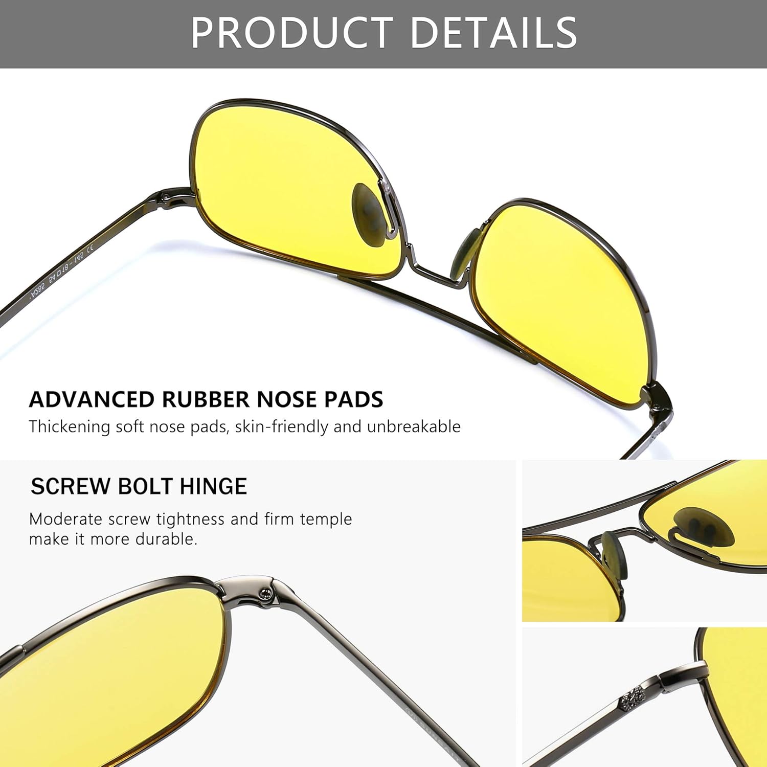 SUNGAIT Men's Military Style Polarized Pilot Aviator Sunglasses Bayonet Temples 2025 Night Yellow Lens/Gunmetal Frame image 4 of 6 B0839F9CC2