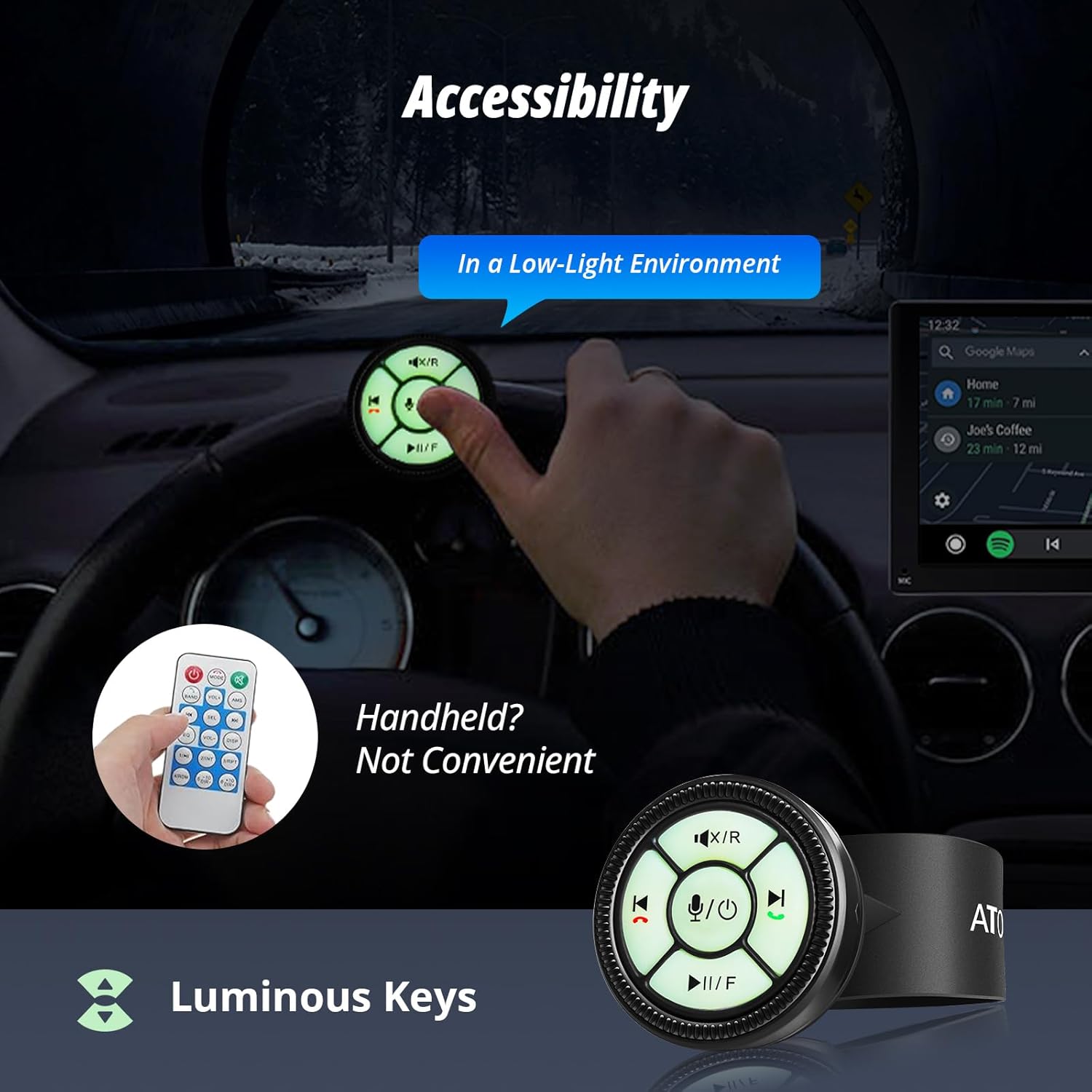 Luminous keys on ATOTO AC-44F6 for night visibility