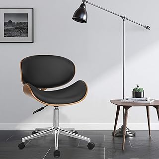 Silla de oficina giratoria 360° de piel sintética de poliuretano, cojín acolchado de asiento grueso, altura regulable, silla de escritorio ergonómica para ordenador, color negro