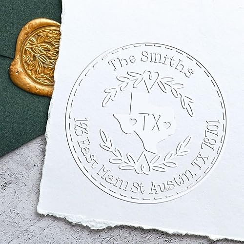 Miniatura 719 de Round State Love - Sello de dirección de devolución para Texas, uso con almohadilla de sello, mango de madera, sello de dirección de Texas