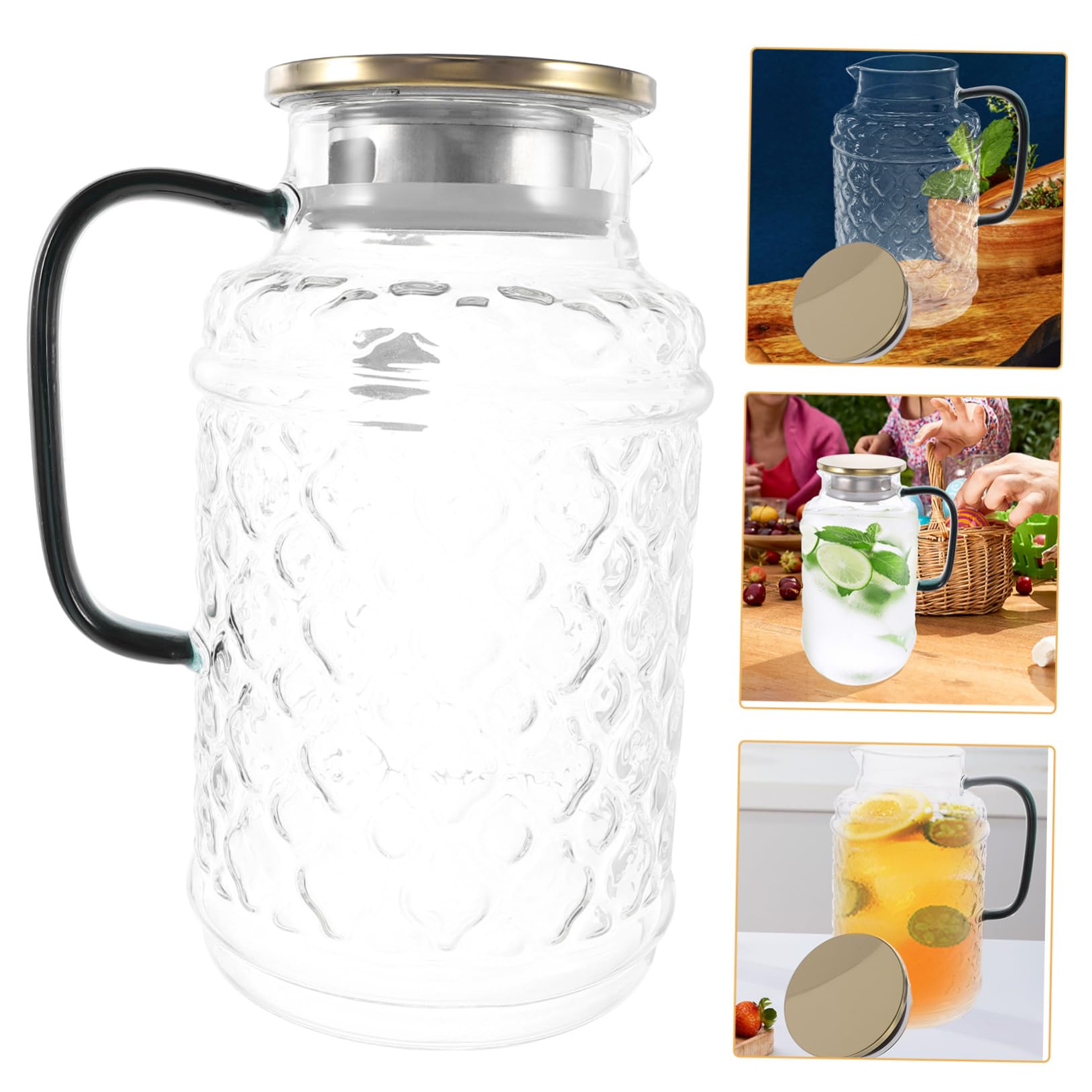 DECHOUS Jarra de Vidrio de 1.7l para Agua con Tapa, Fácil de Limpiar y Diseño Clásico, Práctica para Uso Diario en Cocina o Sala de Estar