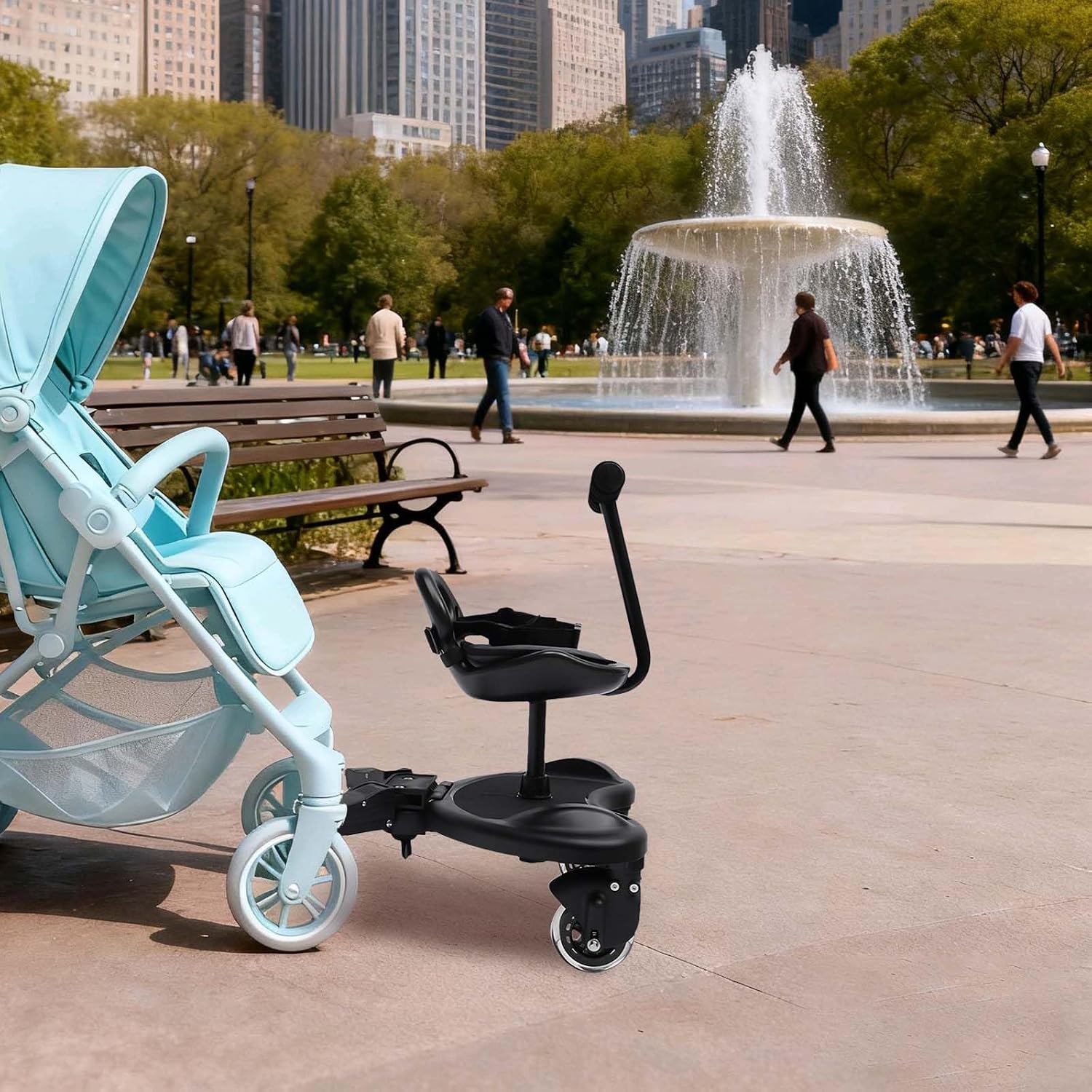 Universal Stroller Board, 2-in-1 Stroller Attachment for Toddler to Ride with Saddle Seat and Standing Platform, 55LBS Stroller Board with Detachable Seat for Most Strollers, Black
