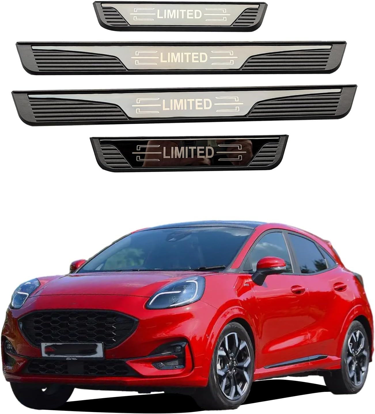 Door Sill Protector for Ford puma, Steel with Plastic Kick Panel Door Entry Guard Scuff Plates Accessories