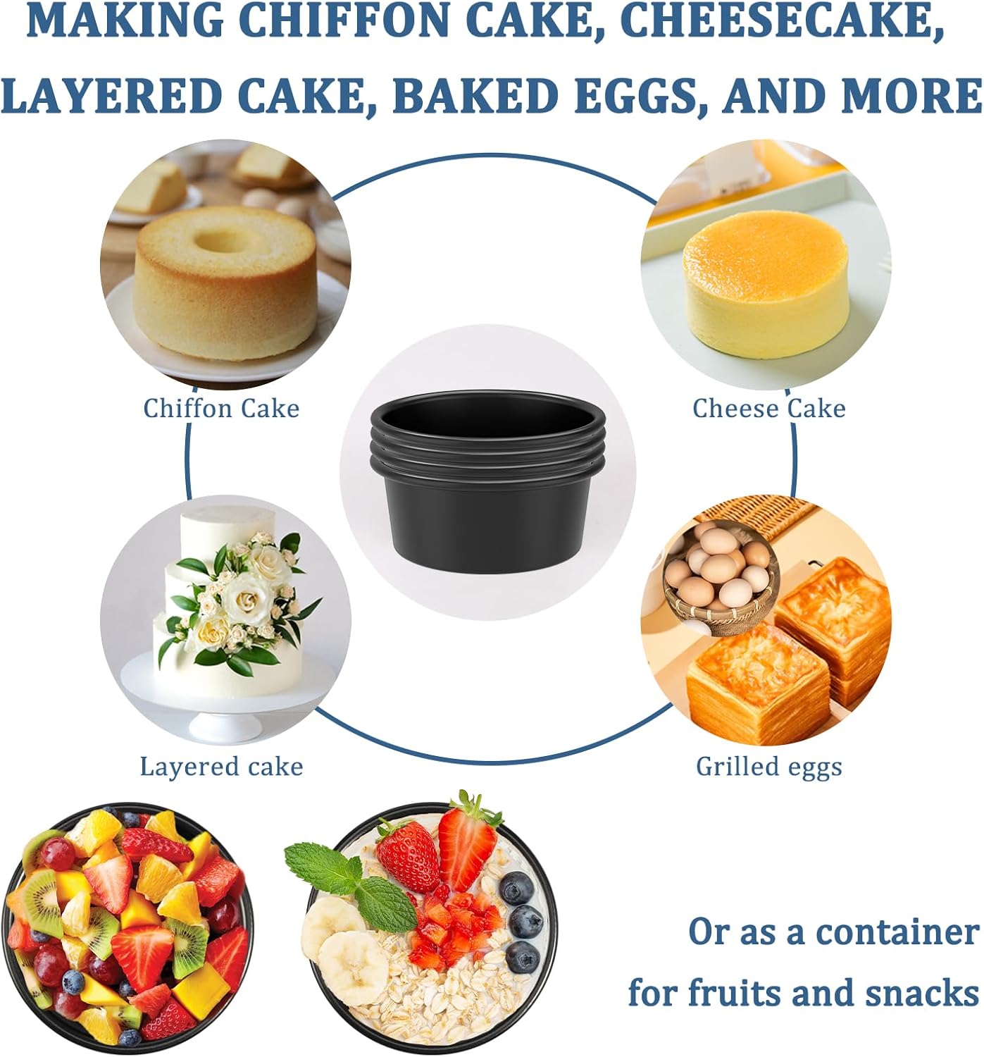 4 Pcs 4inch Cake Tin, Nonstick Pan Round Heat Resistant Baking One Piece Design .5cm Deep Tray for Oven and Air Fryer Black