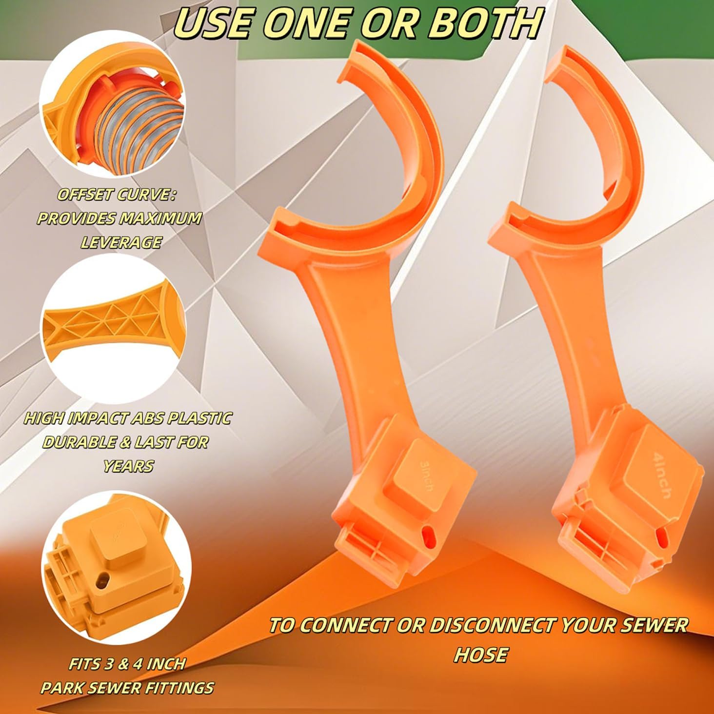 RV Sewer Hose Wrench - 3&4 Inch Male/Female Cap Tool, Fits Camco Rhino/Revolution Hoses, Orange ABS for Cleanout Plugs - Easy Install/Remove 2 PCS
