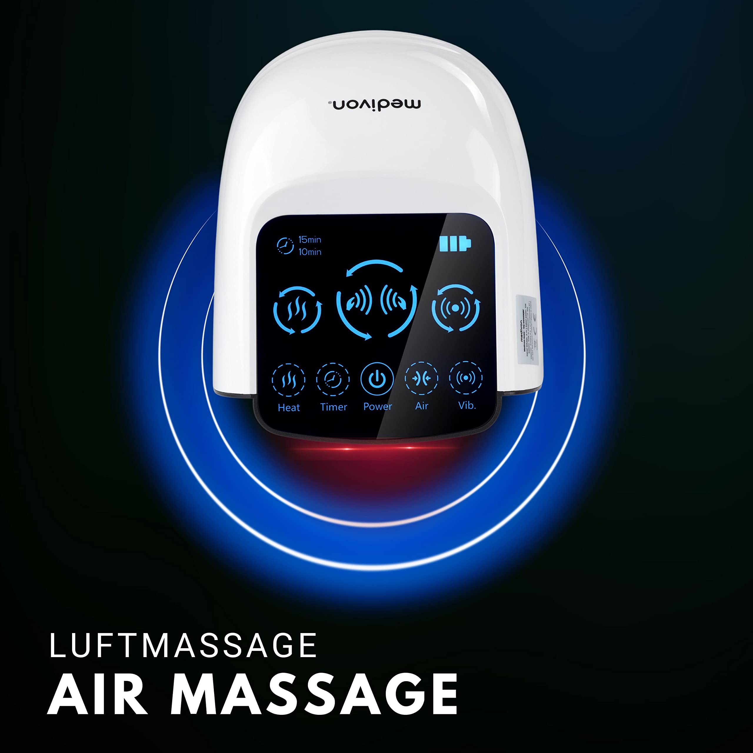 Medivon kabelloses Knie- und Ellbogenmassagegerät Kompressionsmassage Luftmassage Vibration Aufwärmmodus lindert Knieschmerzen, Tennisarmschmerzen - weiss