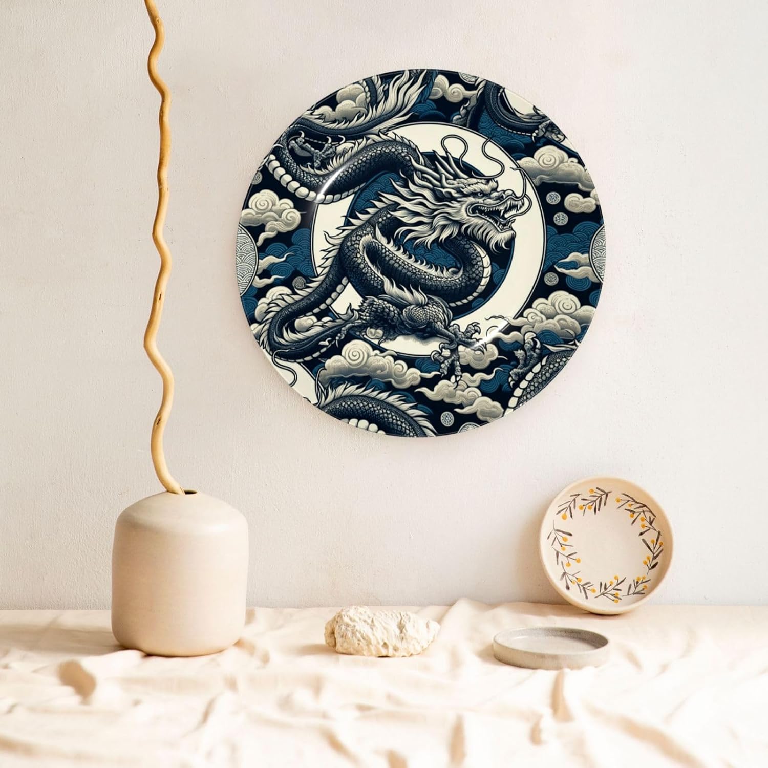 Dragons-China-Cluture 10 Inch Decorative Plate With Stand, Elegant Display Wall Plate For Home Decor