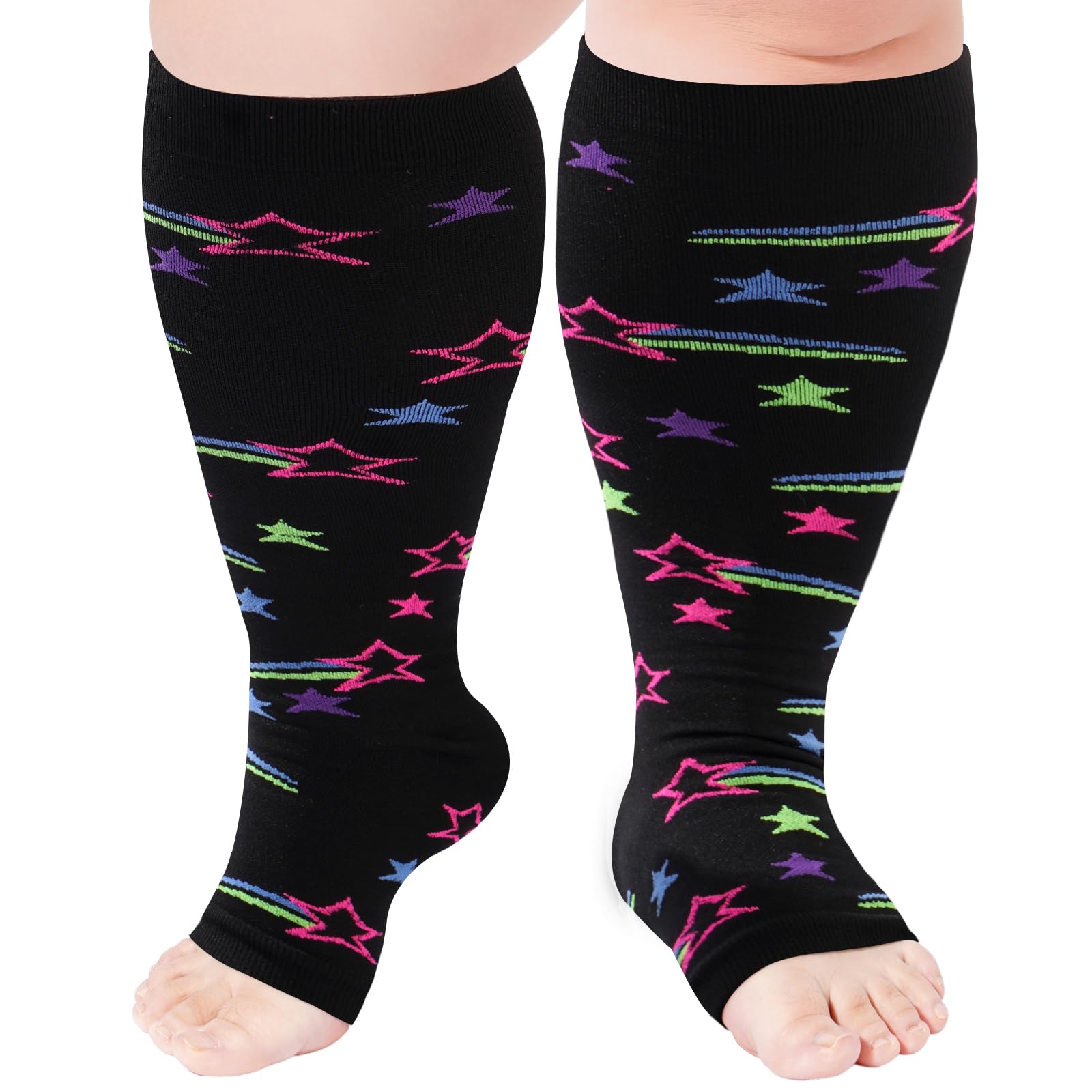 Kompressionsstrümpfe für Damen, breite Wade, offener Zehenbereich,Kniehohe Kompressionsstrümpfe, zehenlose Stützsocken