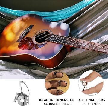 8pcs Adjustable Stainless Steel Metal Guitar Picks for Banjo and Resonator, Wear-resistant Hollowed Finger Plectrums for Fingerstyle Acoustic Guitar Playing