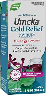 Nature's Way Cold Relief Syrup, Umcka, Shortens Duration & Reduces Severity, Multi-Symptom Cold Relief, Homeopathic, Phenylephrine Free, Non-Drowsy, Cherry Flavored, 4 Fl Oz (Packaging May Vary)