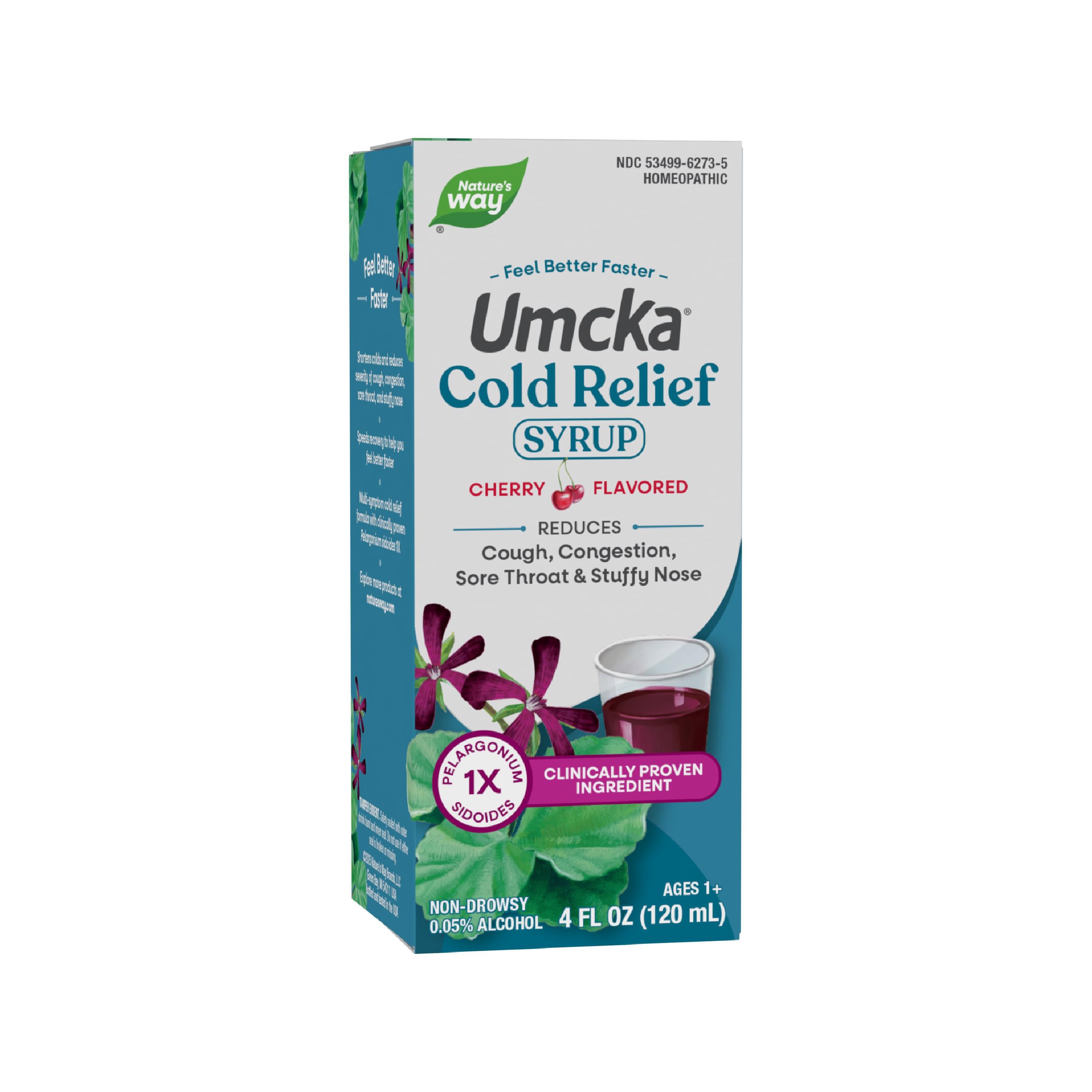 Nature's Way Umcka Cold Relief Syrup, Shortens Duration & Reduces Severity, Multi-Symptom Cold Relief, Homeopathic, Phenylephrine Free, Non-Drowsy, Cherry Flavored, 4 Fl Oz (Packaging May Vary)