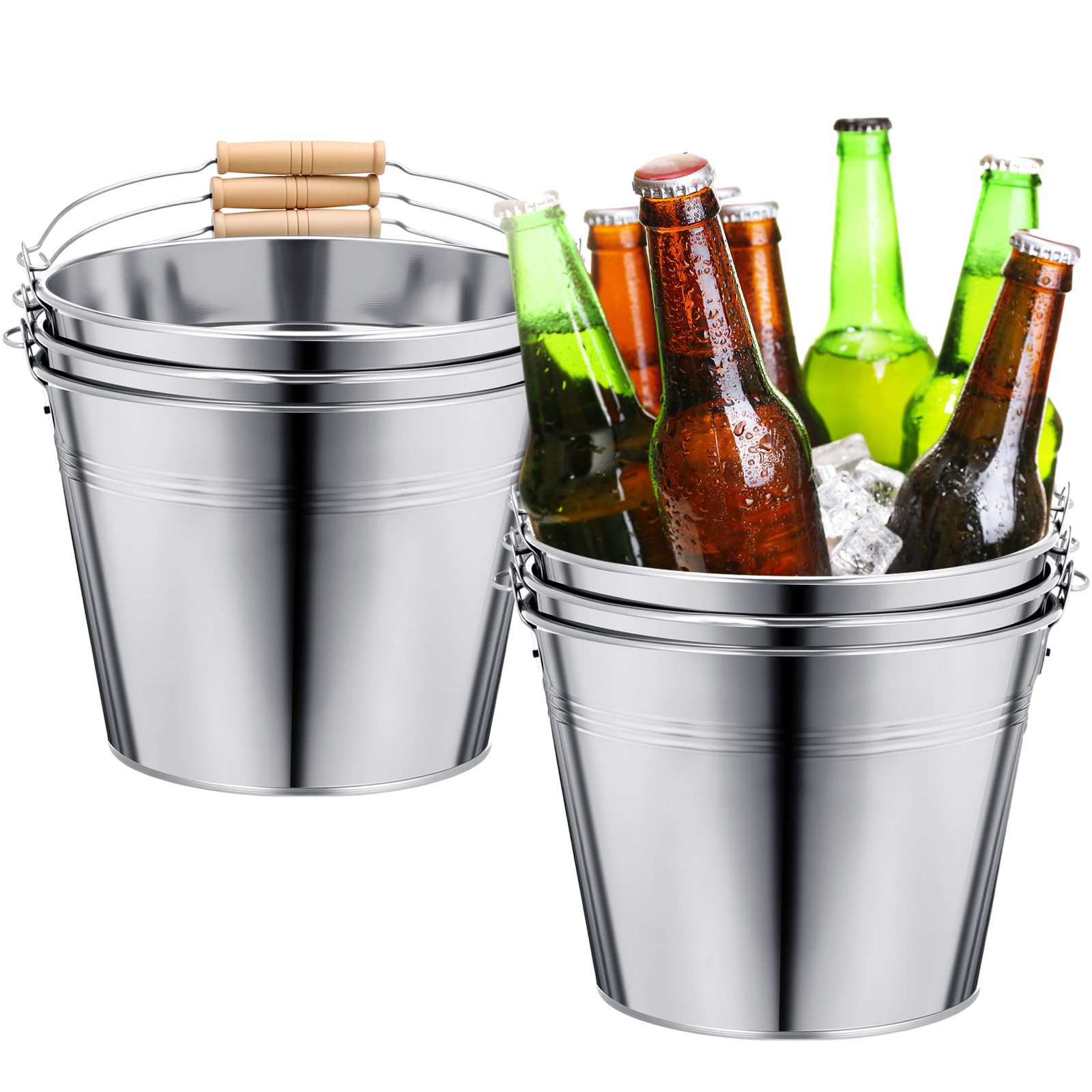 Zopeal 6 Pcs Large Metal Bucket Beer Bucket Galvanized Steel Pail with Handle for Gifts Basket Ice Candy Party(9 x 7 x 7 Inch,Silver)