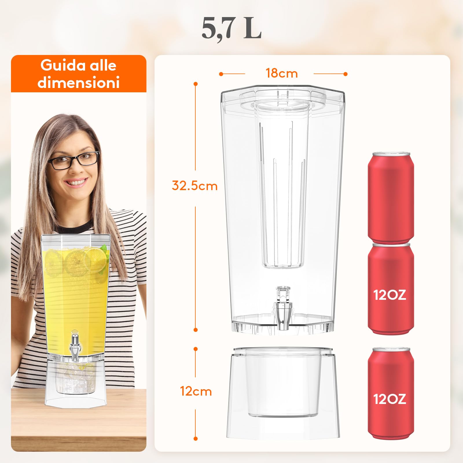 Lifewit 6L Dispenser Bevande con Rubinetto, Set di 2 (in 1 Confezione) Dispenser Acqua in Plastica, Contenitore Distributore Bevande Ghiacciati per Cocktail, Succhi, Limonata e Tè