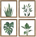 ArtbyHannah Framed Botanical Bathroom Wall Art Decor, 10x10 Inch 4 Pack Acrylic Sage Green Prints Set, for Spa & Farmhouse Decor for Bath, Restroom, Bedroom, Office Decoration (Walnut)