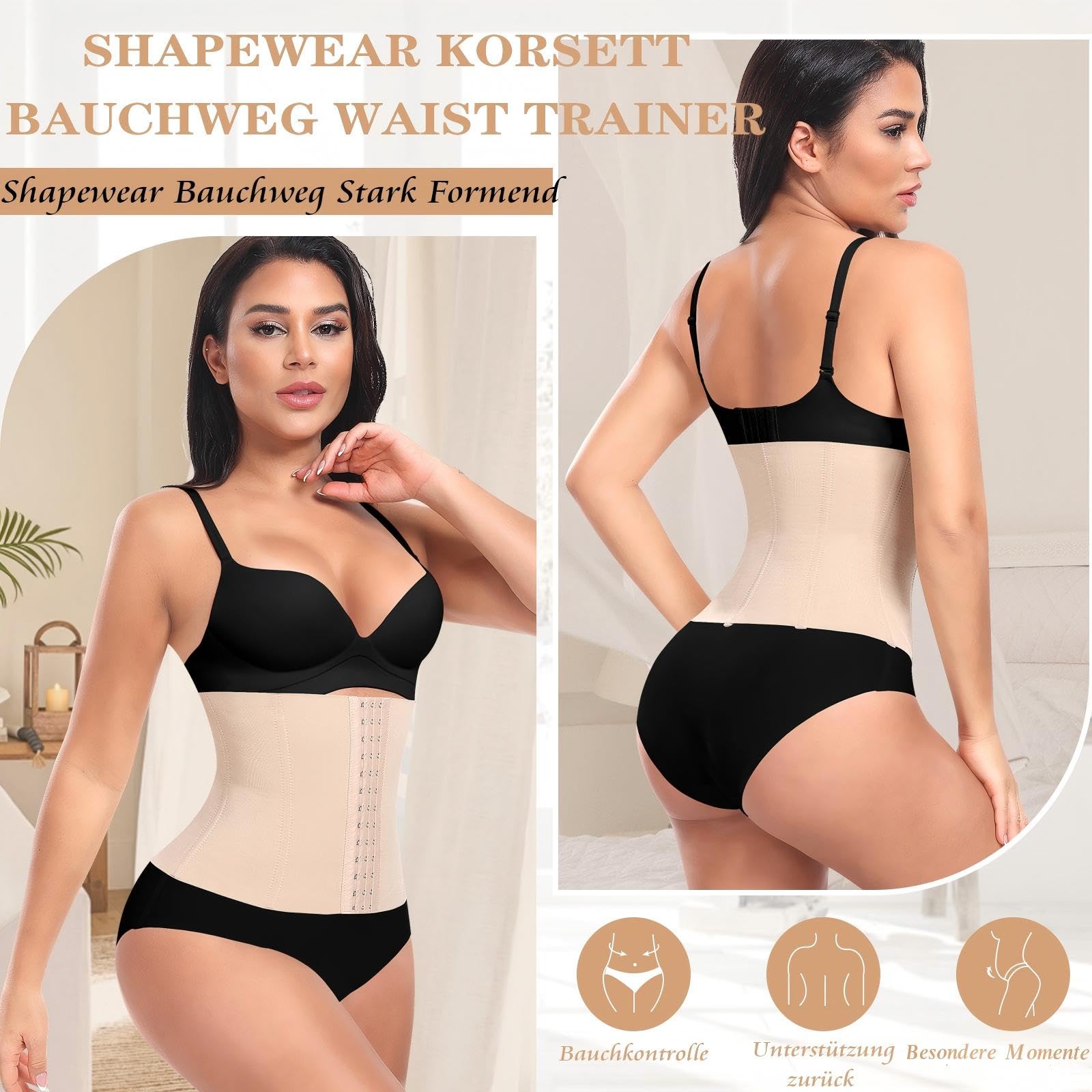 Waist Trainer Damen Korsett Bauchweg Mieder Corset Shapewear Corsage mit 3 Reihen Haken Korsage mit 7 Stahlknochen Taillentrainer