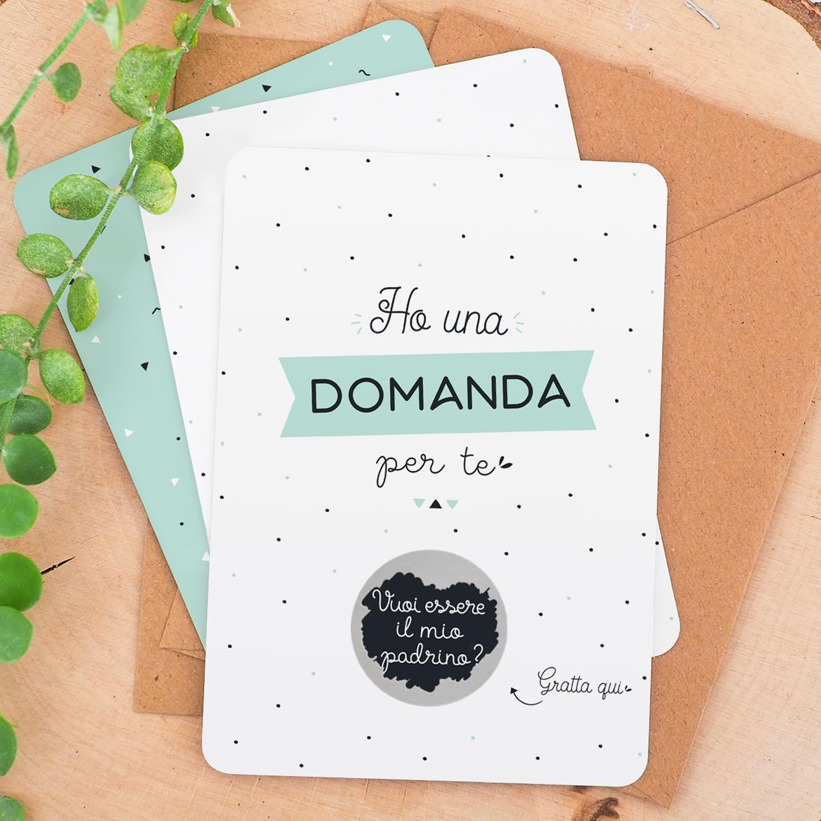 Manahia Set 2 Biglietti Gratta e Vinci Padrini Idea Originale per Chiedere e Annunciare il Battesimo Buste Kraft