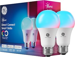 Cync GE A19 Full Color Smart LED Bulbs, Matter WiFi Bluetooth No Hub, Alexa Google Compatible, 2 Pack
