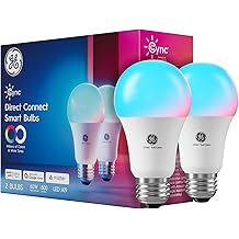 GE Cync A19 LED Smart Light Bulbs, Room Decor Aesthetic Bluetooth and WiFi Color Changing Lights, LED Indoor Light Bulb, Compatible with Alexa and Google (2 Pack)