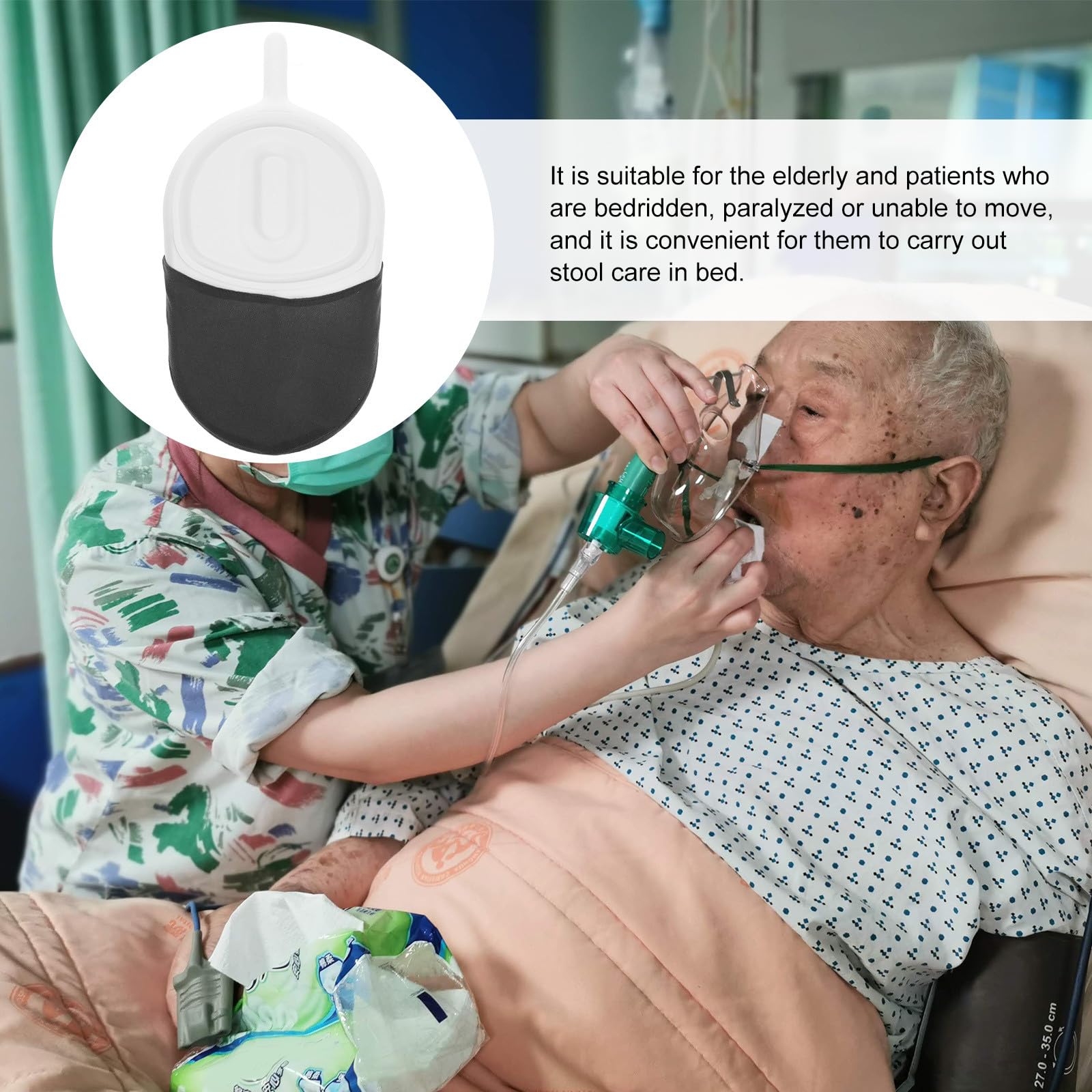 KICHOUSE Padella per Pazienti Anziani Manico in Plastica Bianca, Vaso da Notte Domestico Coperchio e Contenitore Staccabile, Orinatoio Pratico per Uso Ospedaliero e Assistenza Domiciliare