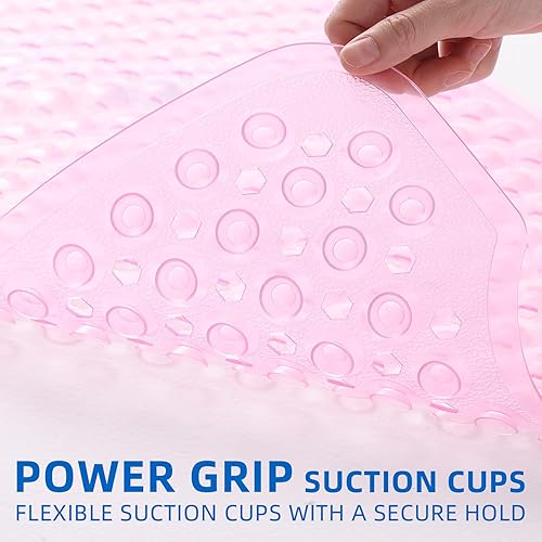 Miniatura 9 de Tapete para ducha y bañera, 40 x 16 pulgadas, extra largo, antideslizante, con ventosas y agujeros de drenaje, lavable a máquina y antideslizante,