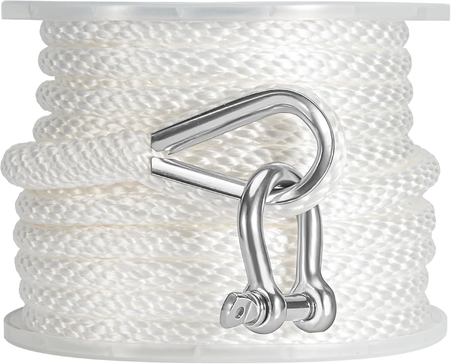 3/8 Inch x 50ft Boat Anchor Rope Premium Braided MFP Dock Line with Stainless Steel Thimble & Shackle Boat Mooring Line for Sailboats, Yachts, Fishing Boats