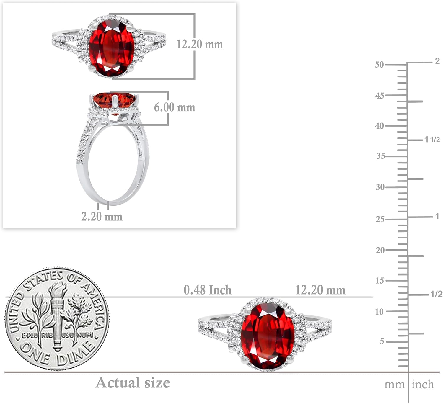 Dazzlingrock Collection 10X8 MM Oval Garnet & Round White Diamond Women Halo Engagement Ring, 14K Solid White Gold, Size 10
