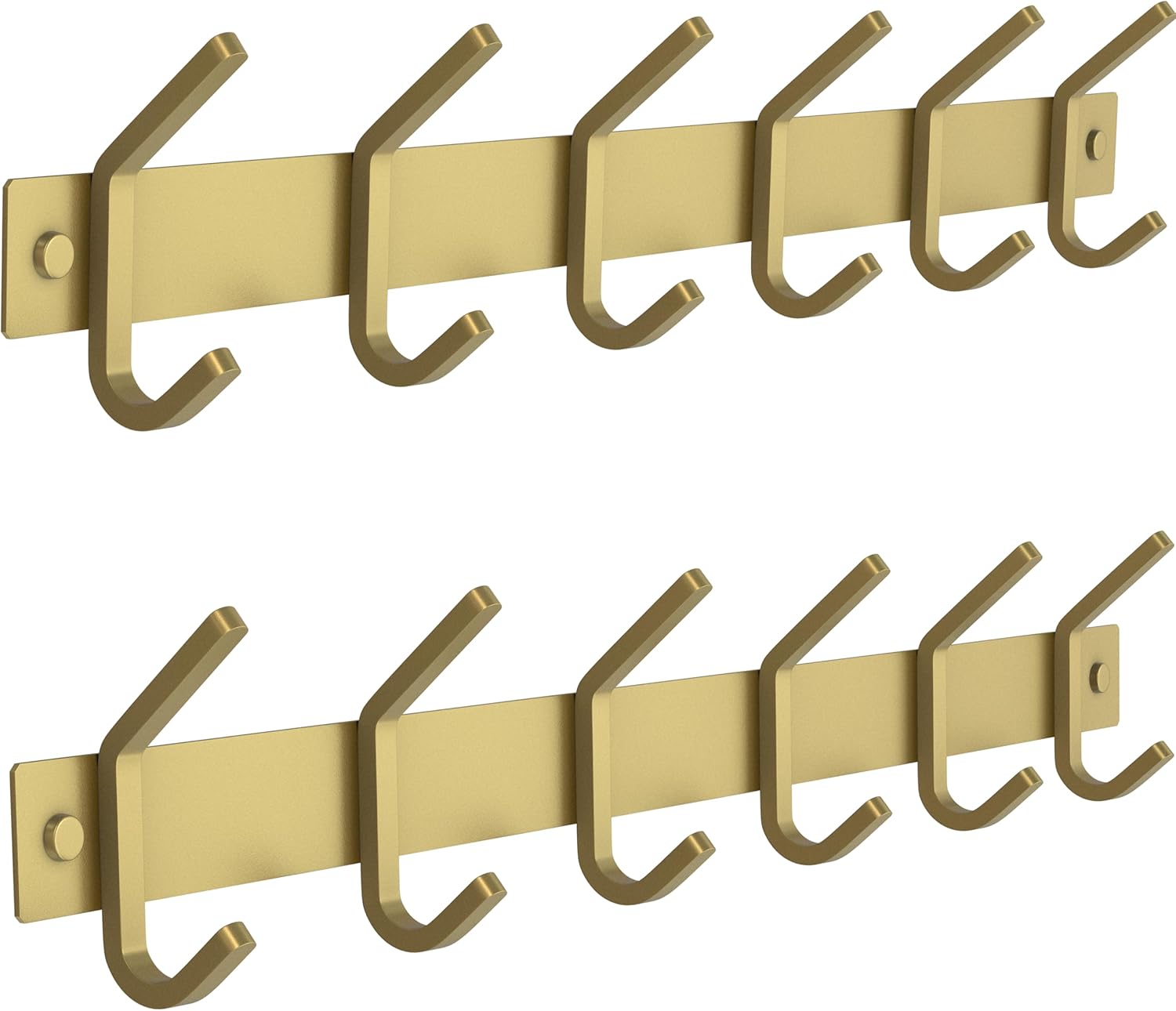 SAYONEYES Brushed Gold Coat Rack Wall Mount with 6 Double Hooks for Hanging 17 Inch Heavy Duty