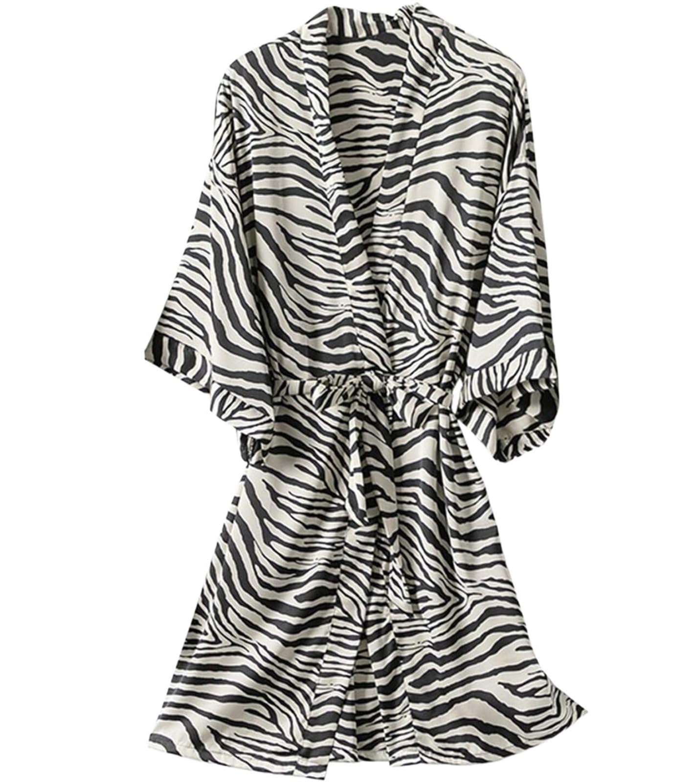 Szlafrok Damska Szyfonowa Piżama Z Nadrukiem Zebry Kimono Szata Koszula Nocna Bielizna Szlafrok Odzież(XL)