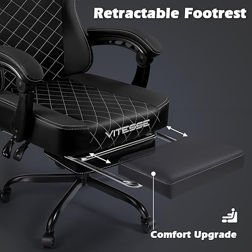 Miniatura 8 de PUKAMI Silla de juegos con reposapiés, silla ergonómica para jugadores para adultos, silla reclinable de juego de computadora estilo carreras