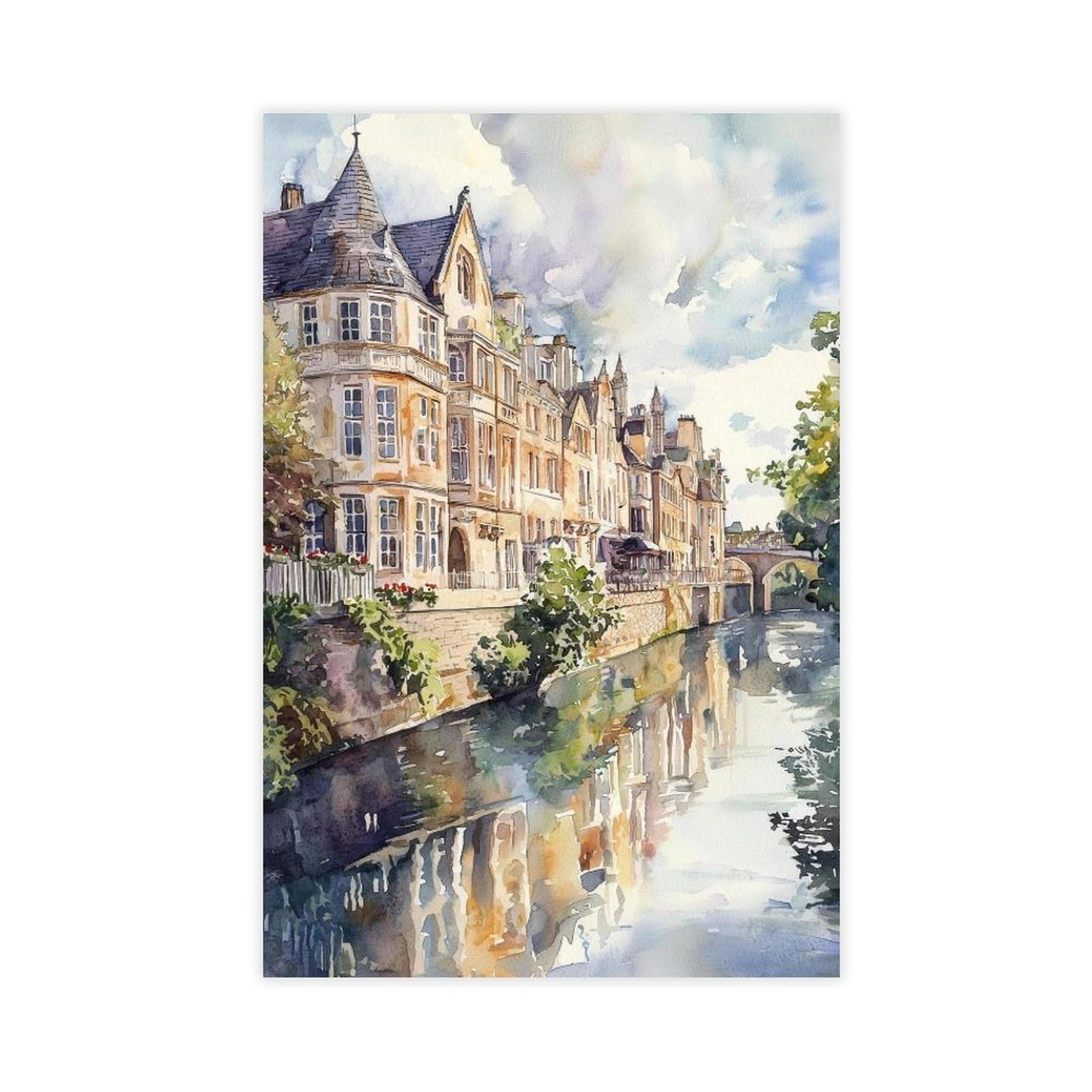 Qogdaf Bath Watercolor England Canvas Poster Bedroom Decor Landscape Office Room Decor Gift 20X30inch(50X75cm)