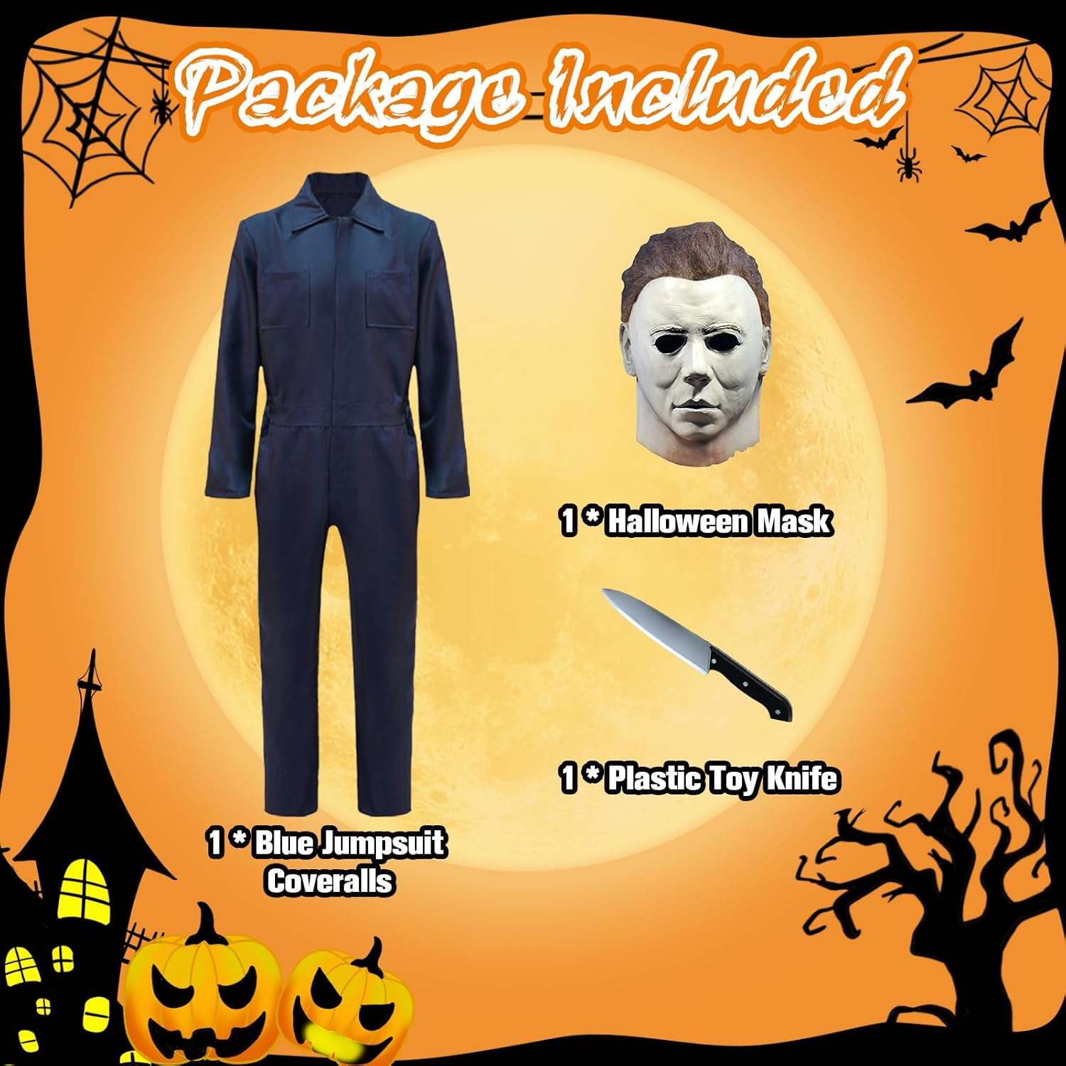 Adult Navy Blue Jumpsuit Coveralls with Mask And Classic Knife for Halloween Cosplay - Image 3