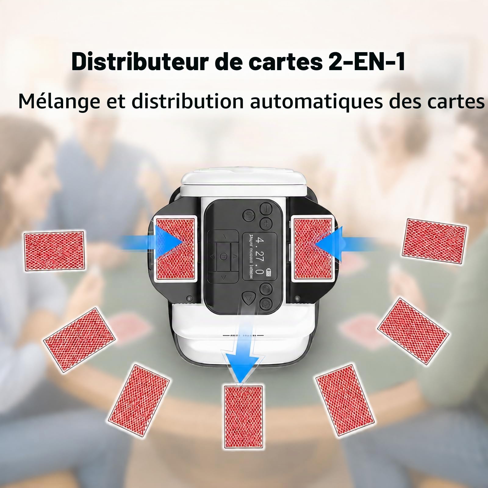 Mélangeur et Distributeur de Carte Automatique 2-en-1, Distributeur Cartes Jeu Automatique pour 2-8 Joueurs, 360° Rotation Rechargeable, Compatible avec UNO/Poker/Tous Types de Cartes