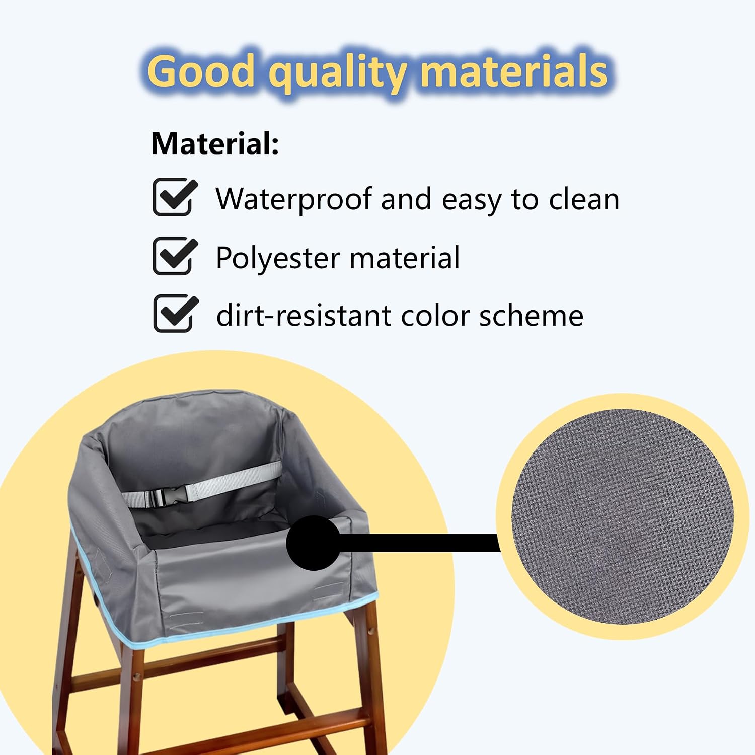 Reusable Waterproof High Chair Cover,for Wooden or Restaurant High Chair, Protect Against Messy Meals and Dirty,Dual-Belt Baby High Chair Cover,Waterproof and Washable,Gray