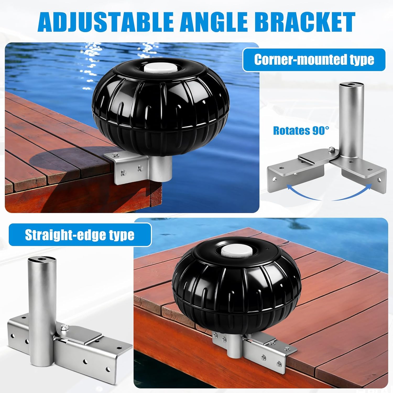 Dock Bumpers Wheel,Corner Mount Dock Boat Bumper Wheel for Docking Pontoon Boat, 12''Inflatable Dock Fender Wheels,with Heavy-Duty Hardware