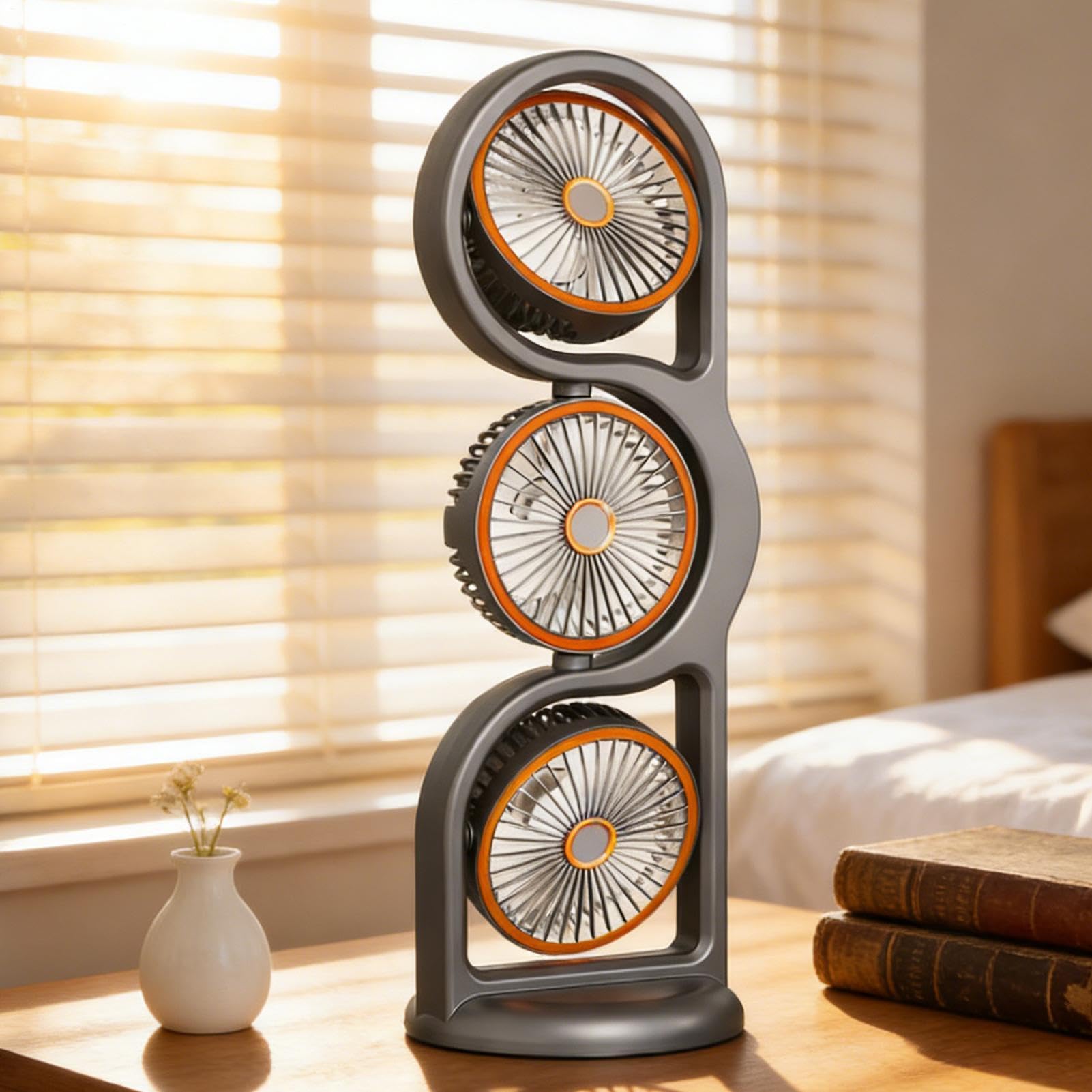 Ventilatore da Scrivania per Ufficio 5 Modalità 3 Teste Rotazione a 360° | Ventilatore Da Tavolo Portatile A Tre Teste per Casa Appartamento Camera da Soggiorno Ufficio Viaggi