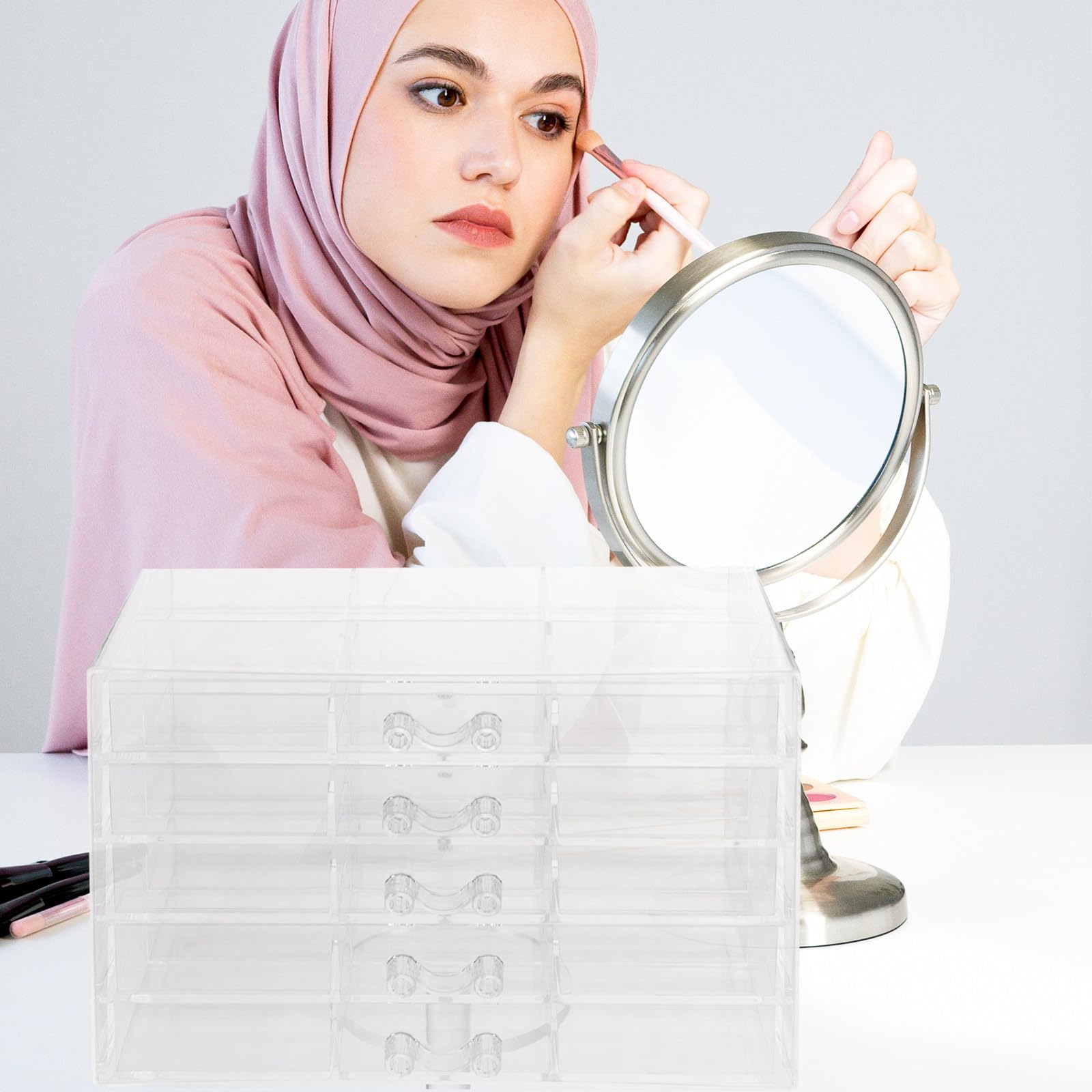 Alasum Joyero Transparente de Gran Capacidad de Acrílico con 5 Cajones y 30 Compartimentos Organizador de Joyas con Diseño Compartimentado para Almacenar y Proteger para Pendientes