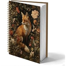 Vintage Floral Fox Journal Notebook 5.5x8.3, William Morris Inspired Wildlife Journal, Fox Gifts for Women, Dark Cottagecore Botanical Notebooks for Work
