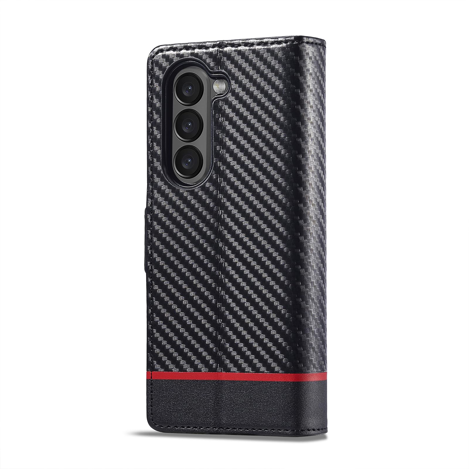 Custodia A Portafoglio For Samsung Galaxy Z Fold 8 Ultra, Pelle Con Texture In Fibra Di Carbonio Chiusura Magnetica Cover Con Patta E Funzione Di Supporto Fondina Di Protezione