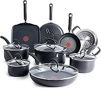 T-fal Ultimate Hard Anodized Nonstick 14-Piece Cookware Set - Thermo-Spot Tech, Oven Safe 400°F, Dishwasher Safe Black