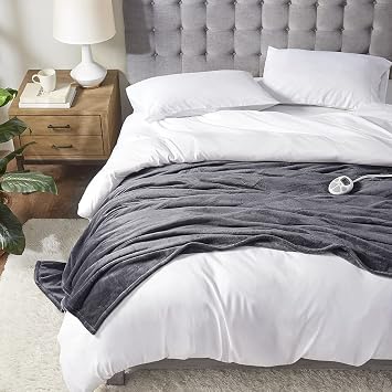 Serta Heated Blanket Full,Fast Heating Plush Electric Blanket Charcoal Grey