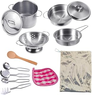 Mini Play Pots and Pans Toys for Kids Kitchen Playset Pretend Cookware Utensils Play Set Play Cooking Toys Mini Stainless Steel Cooking Utensils Toys Kitchen Playset Accessories for Boys Girls