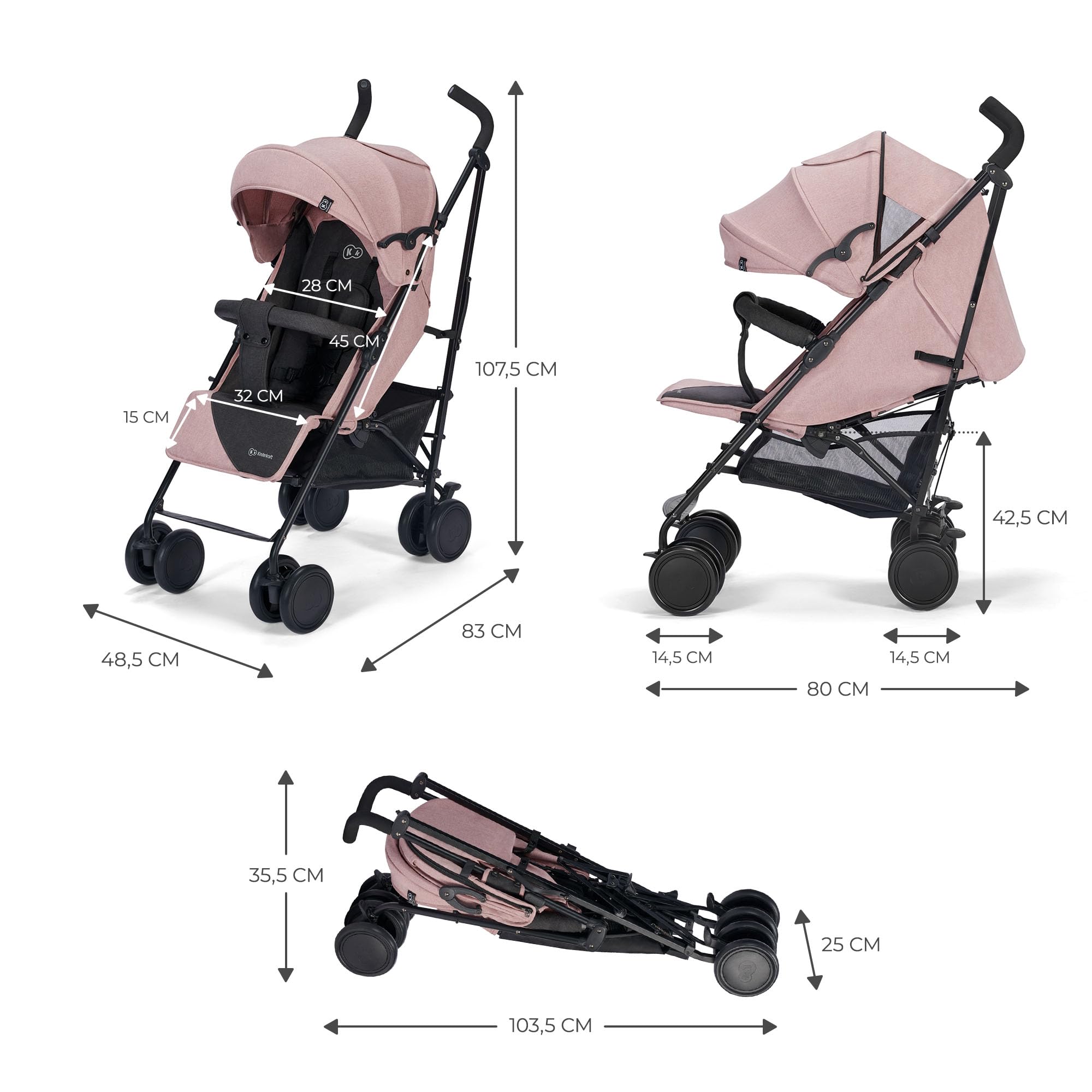Kinderkraft Poussette Canne SIESTA, Pliable/Compacte, jusqu'à 22 kg, Rose