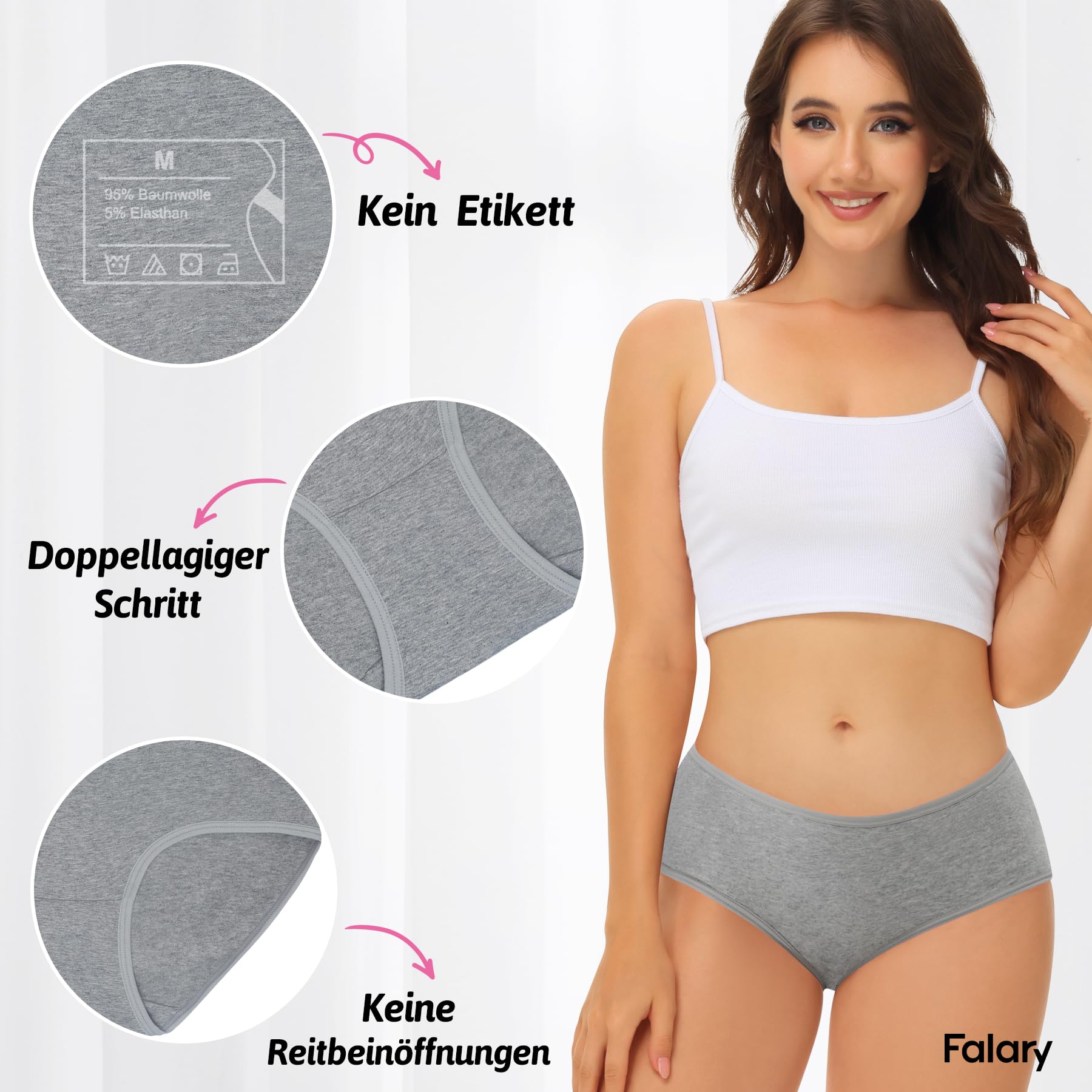 FALARY Mutande Donna 6 Pezzi, realizzate in Cotone Traspirante, a Vita Media e Stile Hipster. Intimo Comodo e Morbido per Donne.