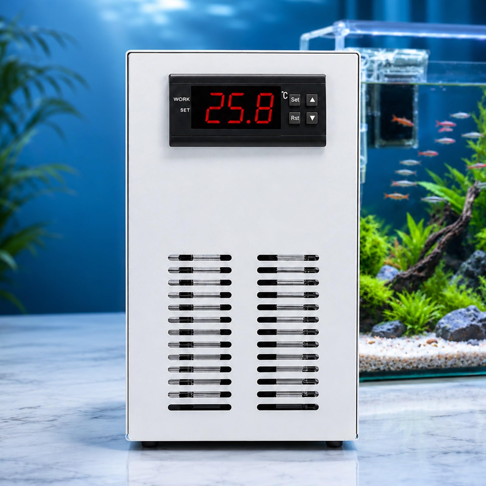 Refrigeratore D'acqua Per Piccoli Acquari (20L/35L) Con Pompa E Tubo, Sisteme Di Raffreddamento Silenzioso A Temperatura Costante, Refrigeratore Elettronico Con Display Digitale(20L)