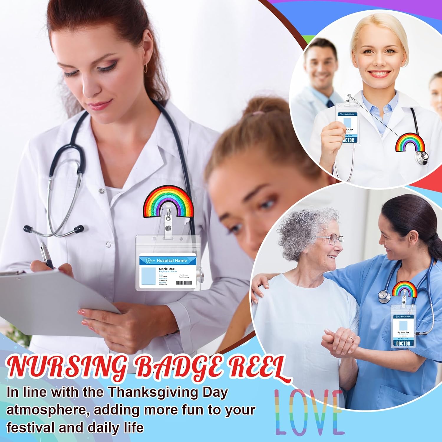 Landical 12 Pcs Rainbow Badge Reels Back to School Retractable Badge Holder with Alligator Clip Cute Colorful Name Clip Holder for Women Doctor Nurse Office Worker Teacher Student Supply Party Gift - Image 4