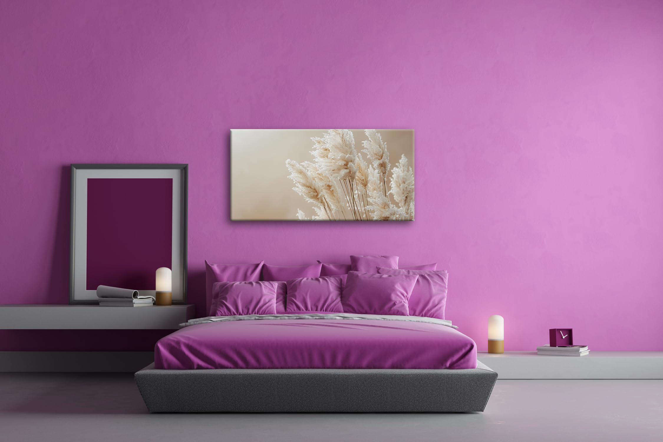 Leinwandbild Zartes Pampasgras – flüsternd im Hauch der Stille. Panorama 120x60cm XXL Kunstdruck Bild auf Keilrahmen/Wandbild/Wohnzimmer Dekoration