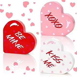 3 Pcs Wooden 4th of July Conversation Heart Decorations - Heart Sign Table Decorations for Tiered Tray,Shelf, Mantel,Office,Bedroom,Romantic Heart Decor Signs for Wedding Anniversary Valentine's day