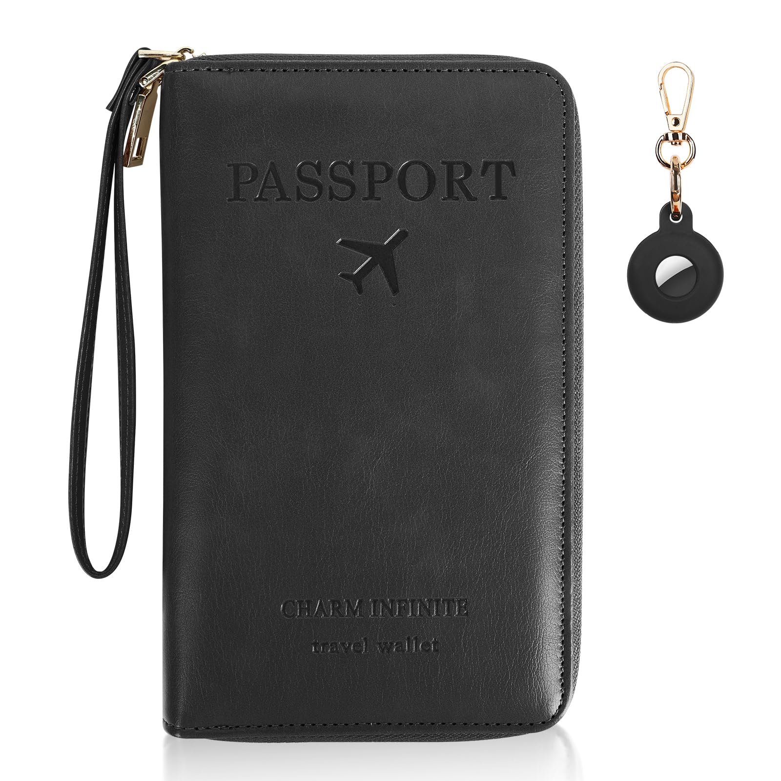 Passport Holder Wallet with Tracker Case, RFID Blocking Passport Pouch, Travel Organizer Anti-theft Wallet, Black, Modern-image-28