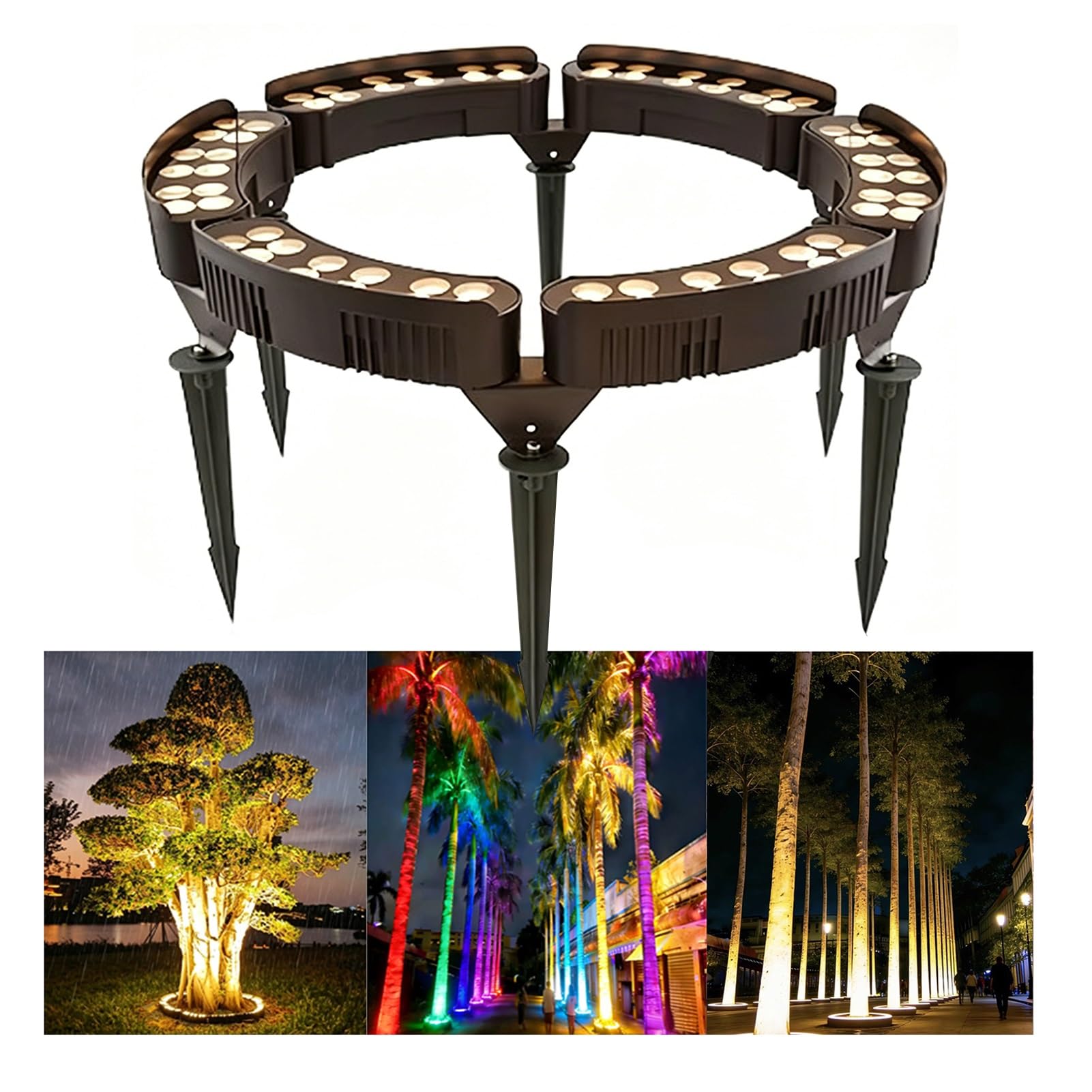 Palm Ring lampka choinkowa zewnętrzna IP65 wodoodporna odlewana ciśnieniowo aluminiowa lampa LED do strzelania na drzewie do oświetlenia krajobrazu ogrodu w willi(Cool White,6 Packs)